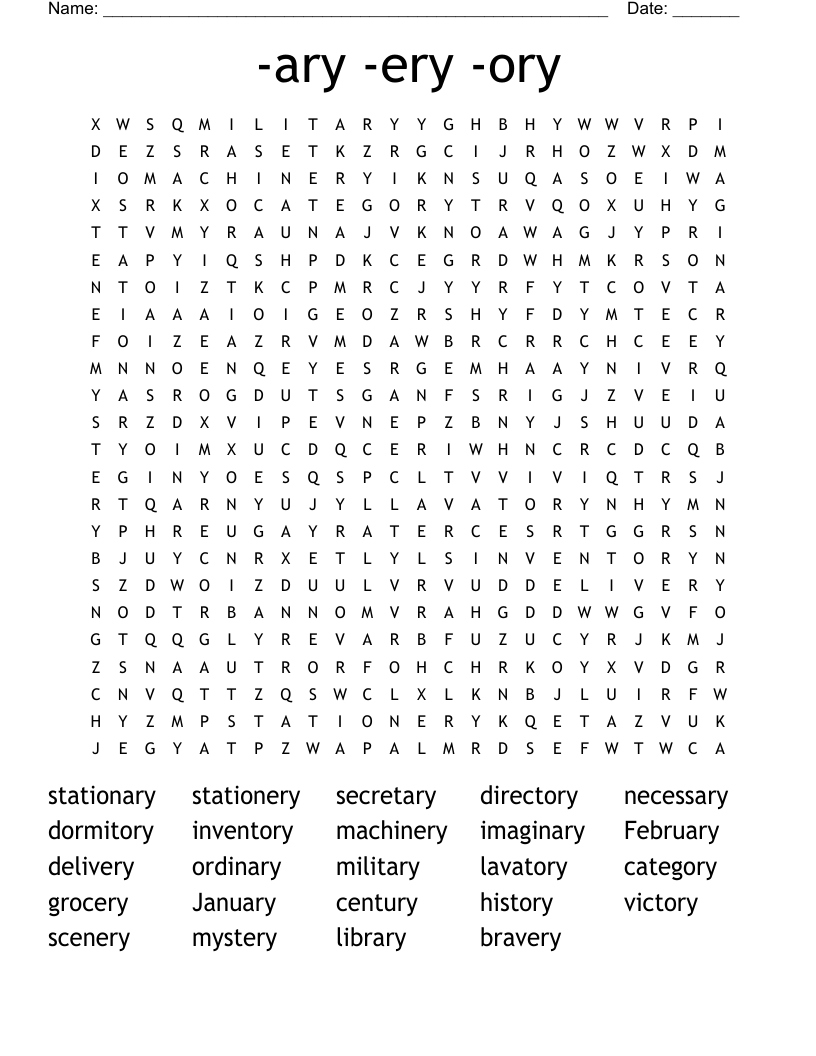 -ary -ery -ory Word Search