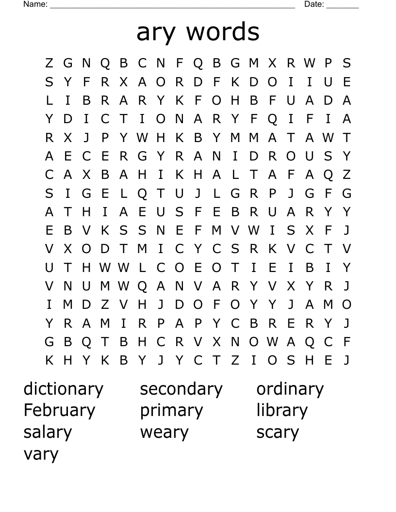 ary words Word Search