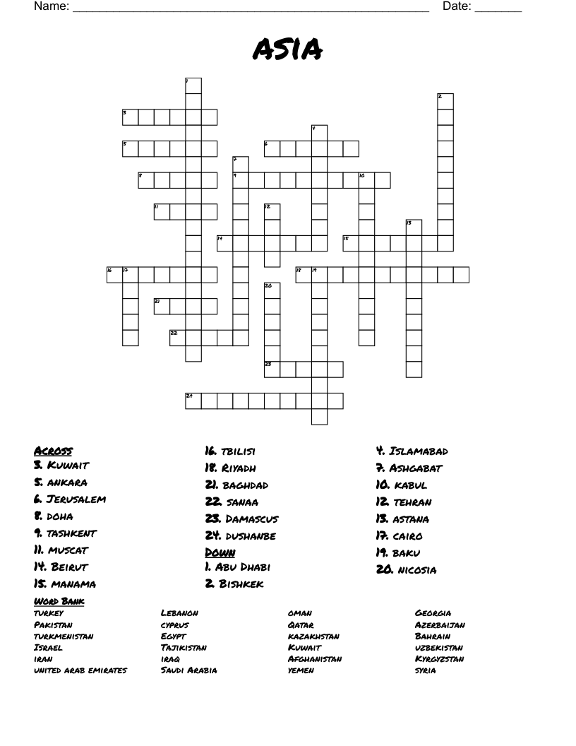 asia  Crossword