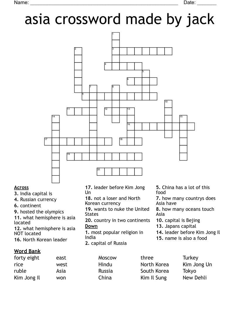 asia crossword made by jack