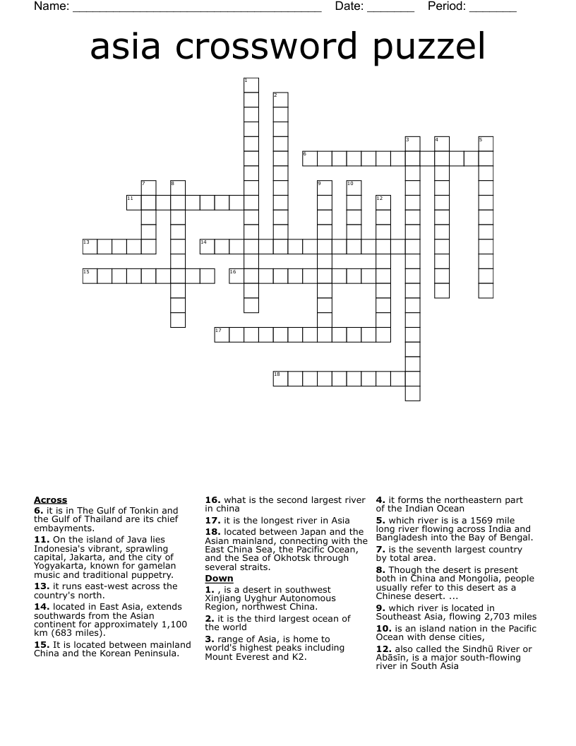 asia crossword puzzel