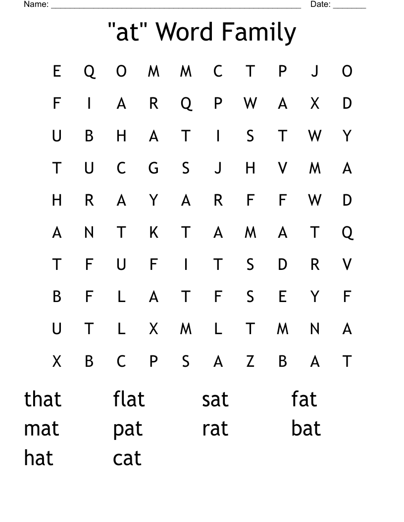"at" Word Family Word Search