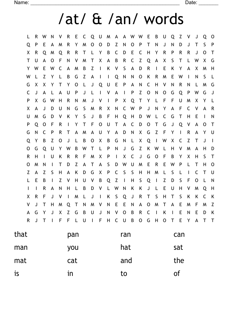 /at/ & /an/ words Word Search