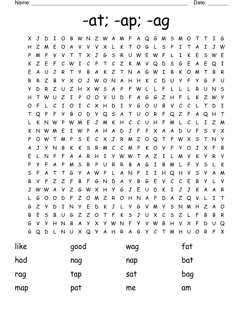 -at; -ap; -ag Word Search