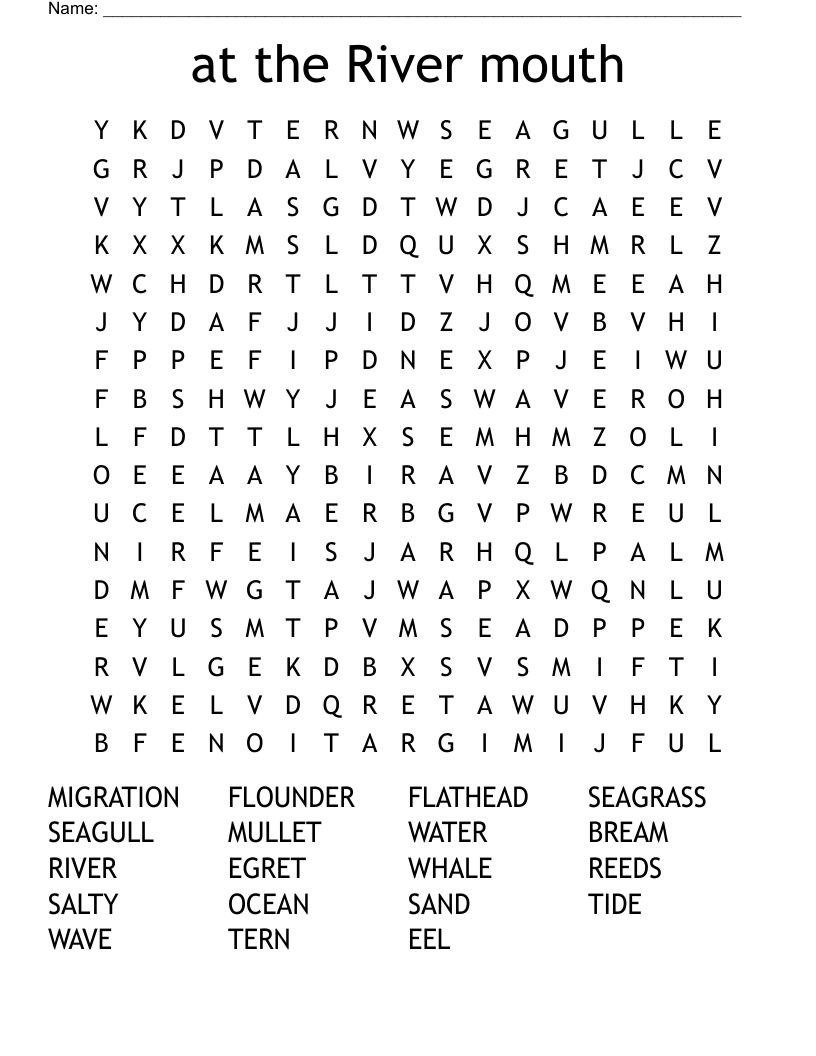 at the River mouth Word Search