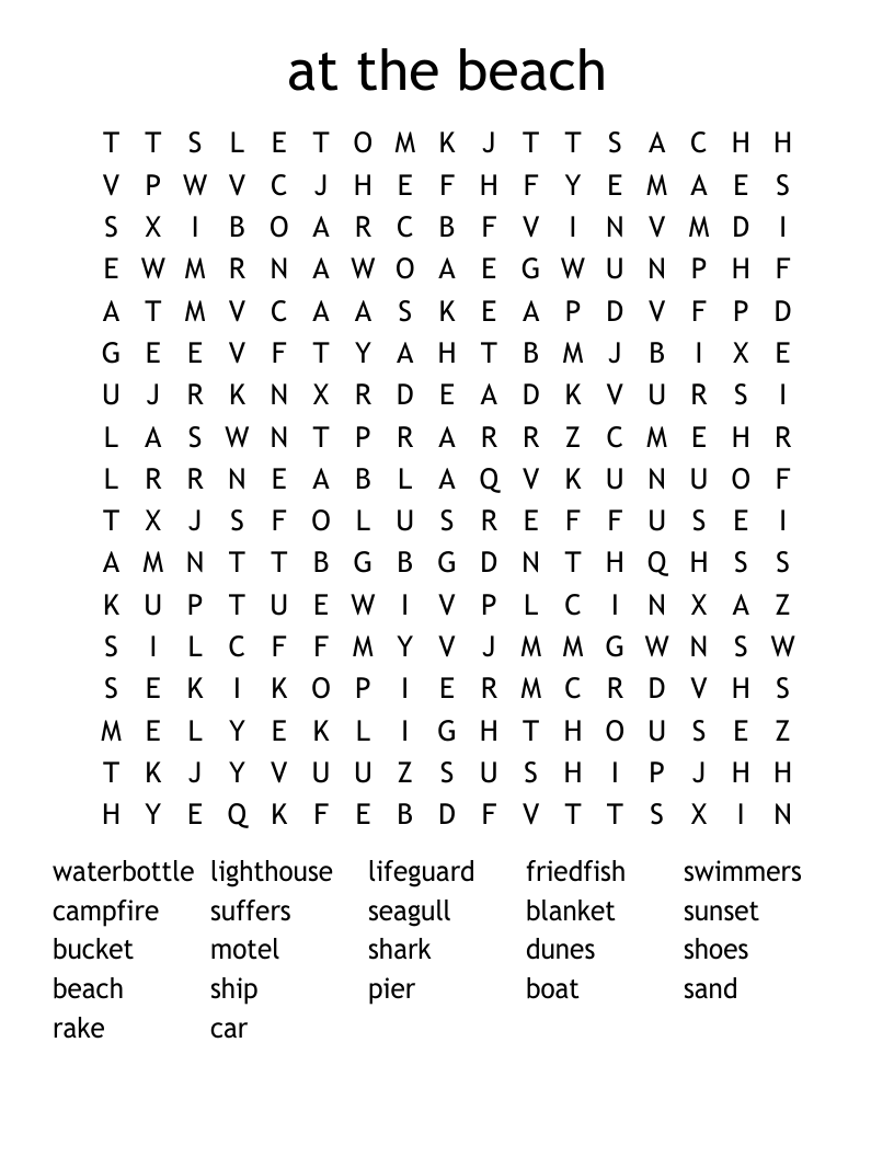 at the beach Word Search