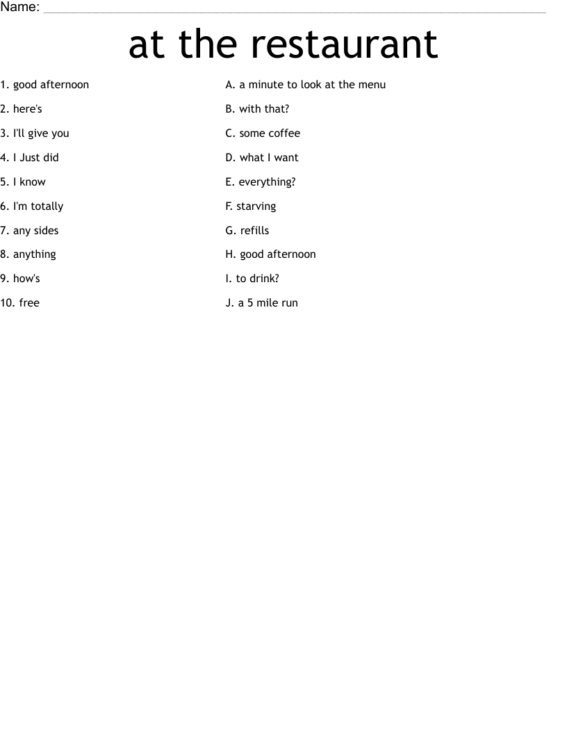 at the restaurant Worksheet