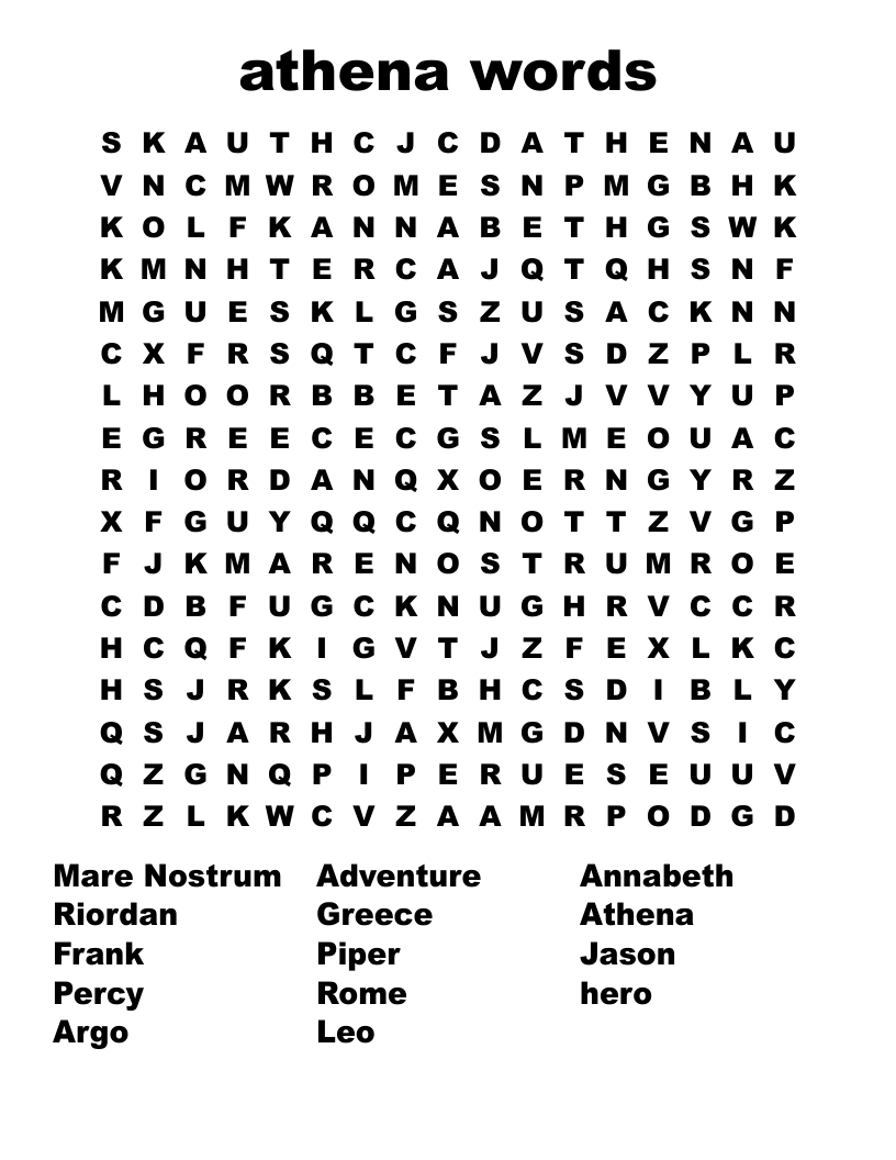 athena words Word Search