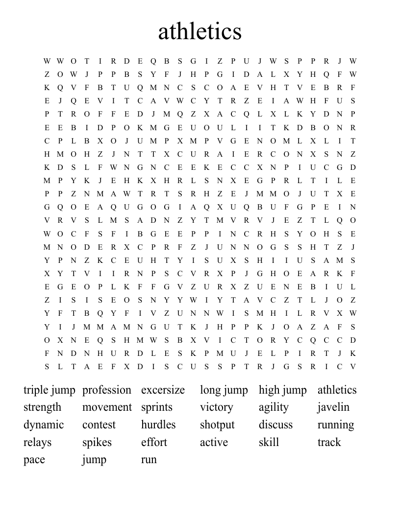 athletics Word Search