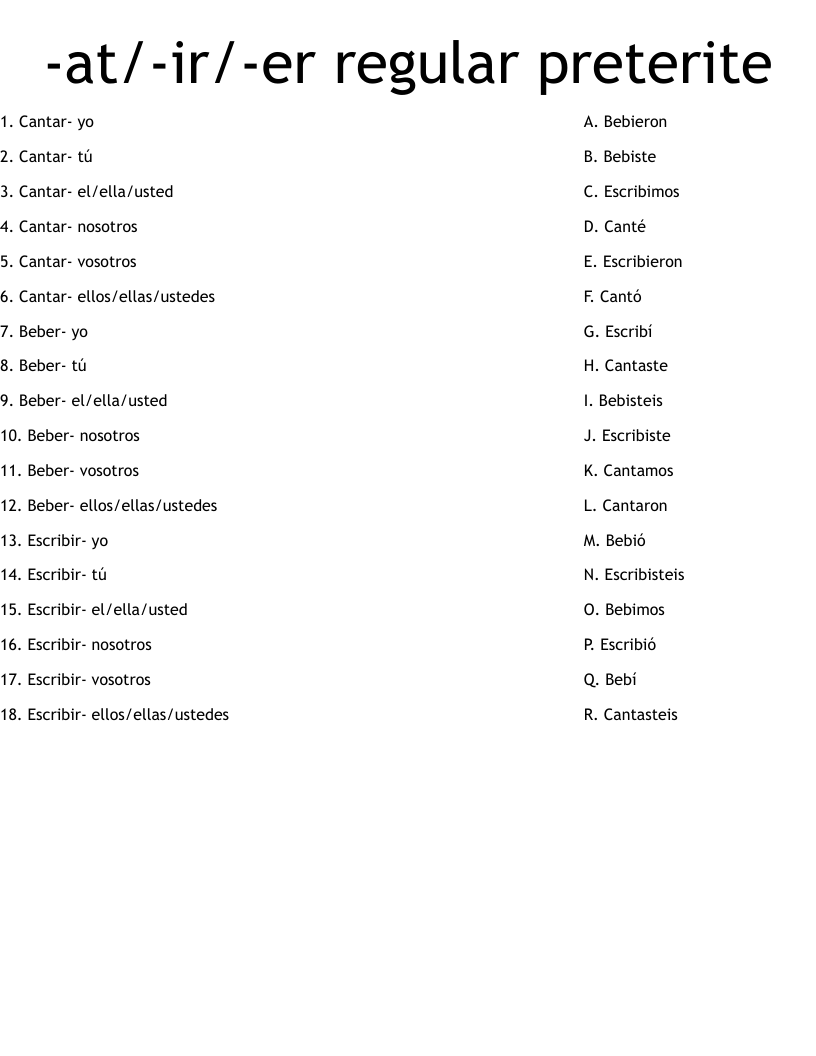 -at/-ir/-er regular preterite Worksheet