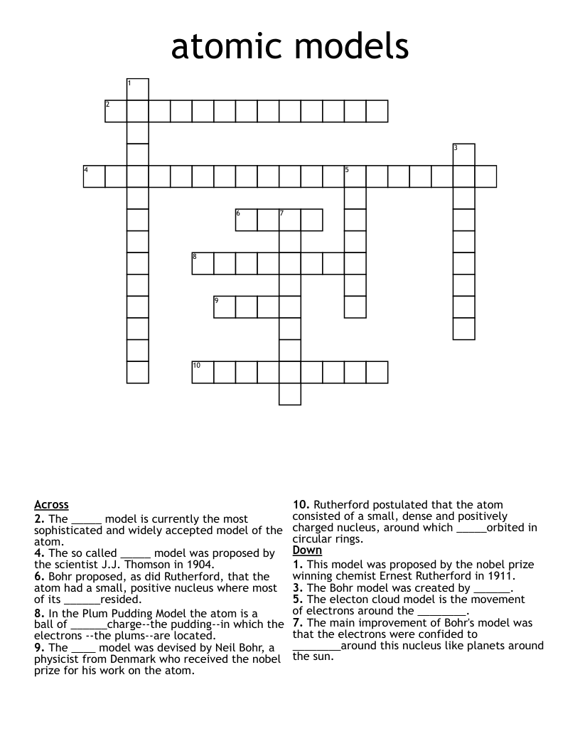 atomic models Crossword