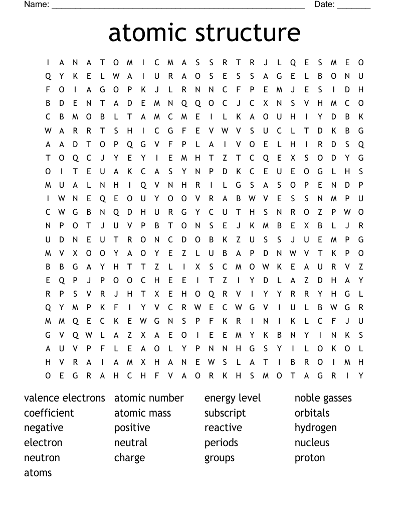 atomic structure  Word Search