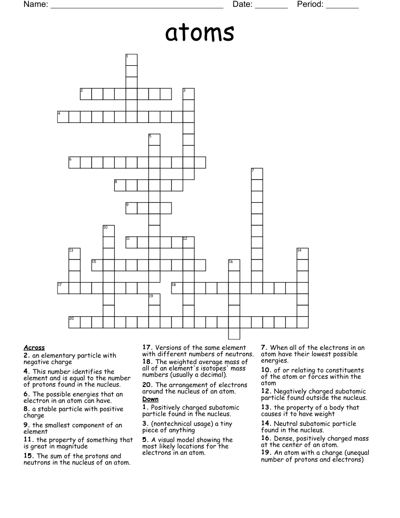 atoms Crossword
