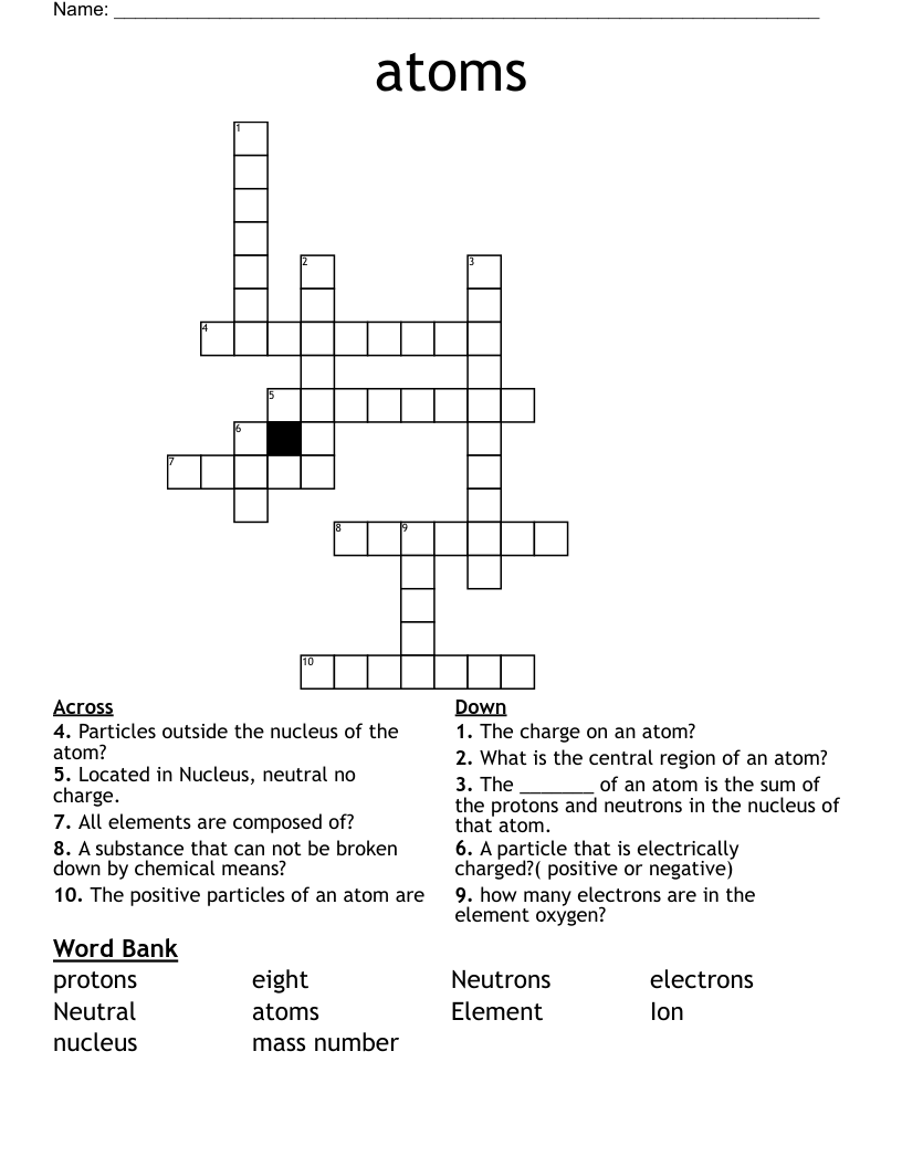 atoms Crossword