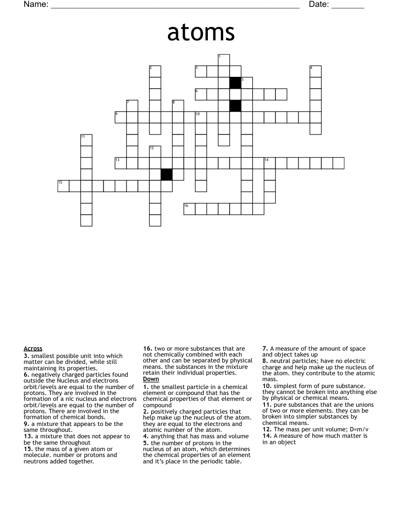 atoms  Crossword