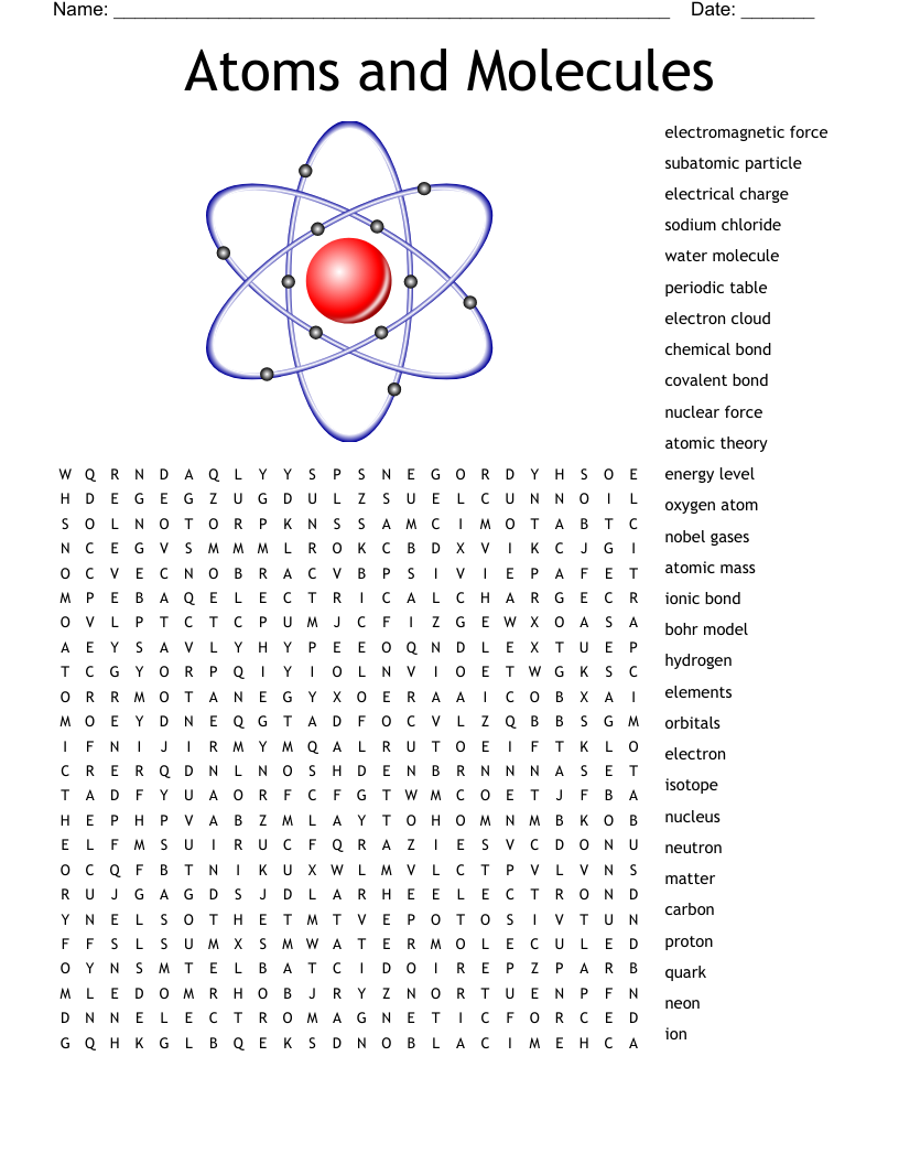 Atoms and Molecules Word Search