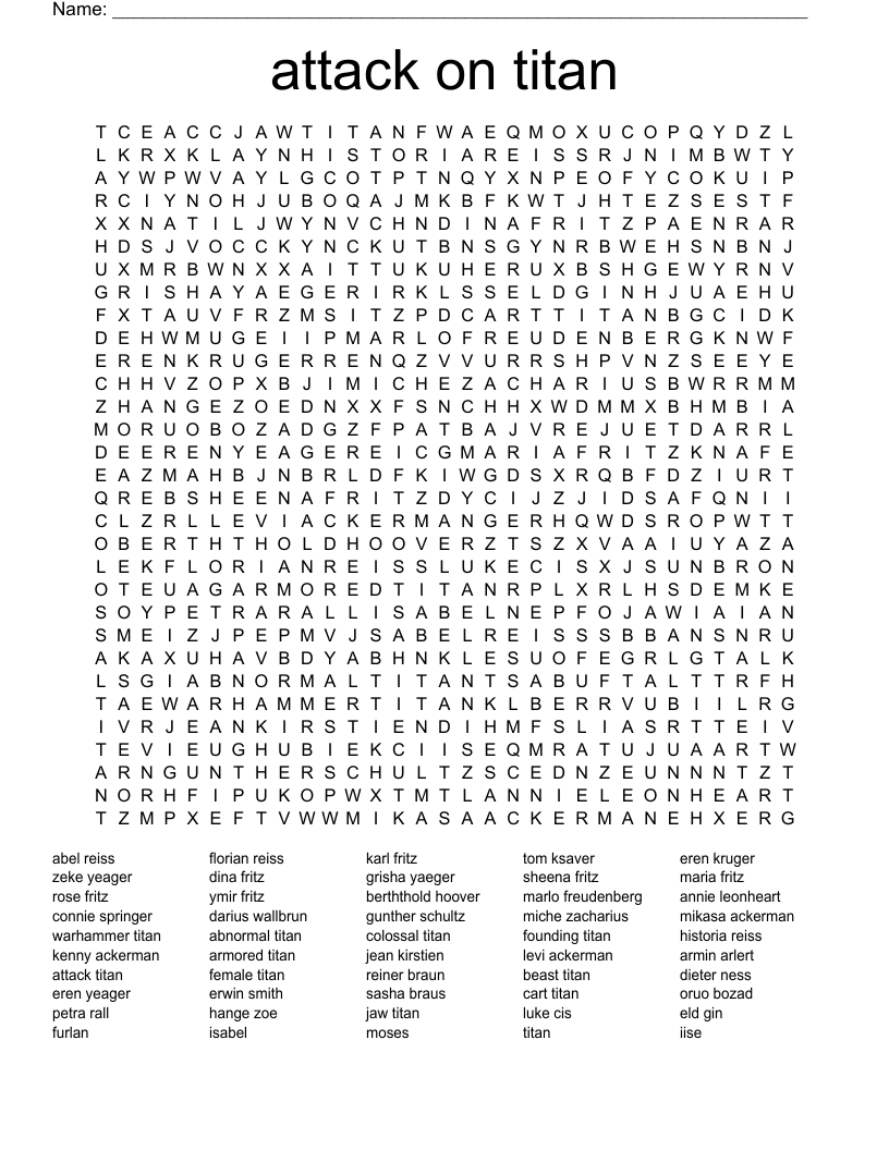 attack on titan Word Search