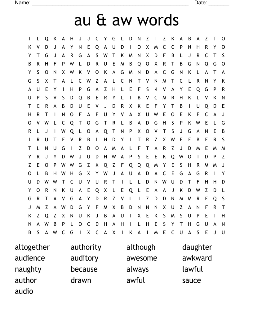 au & aw words Word Search