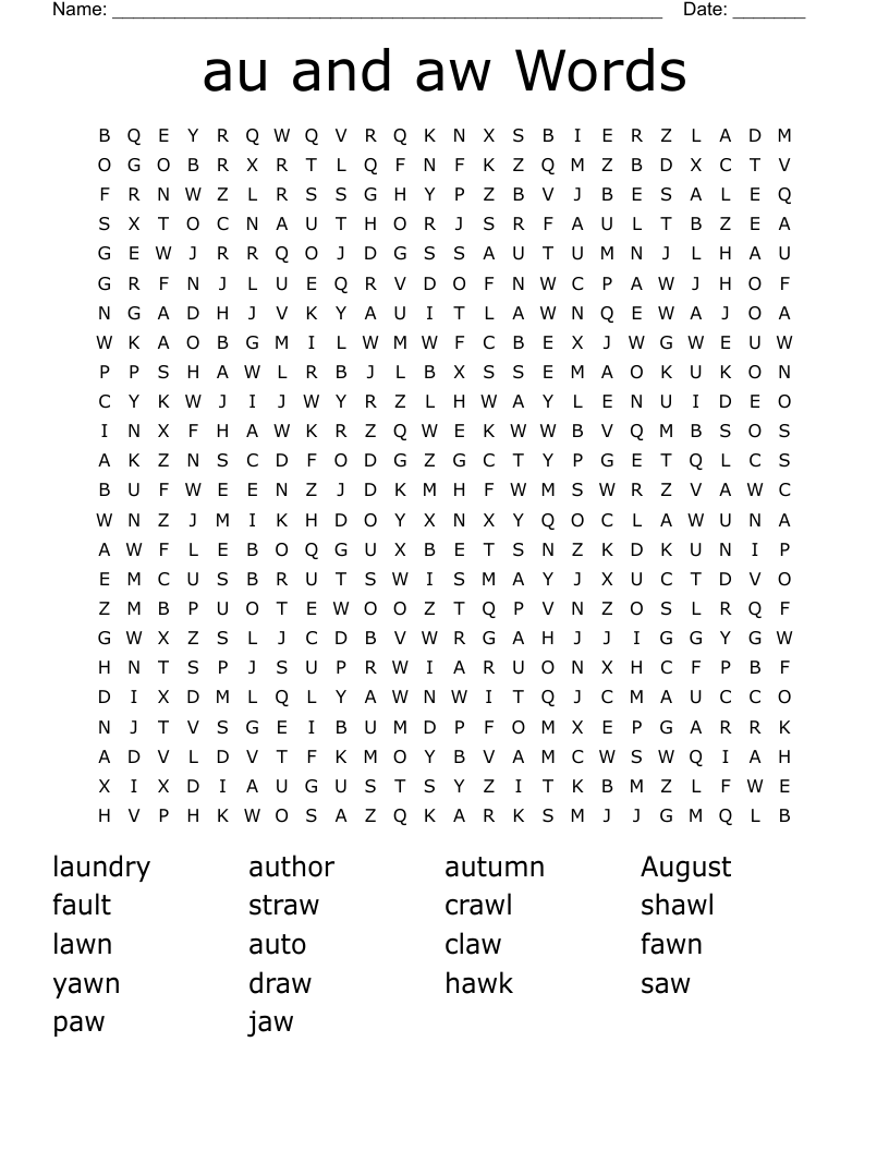 au and aw Words Word Search