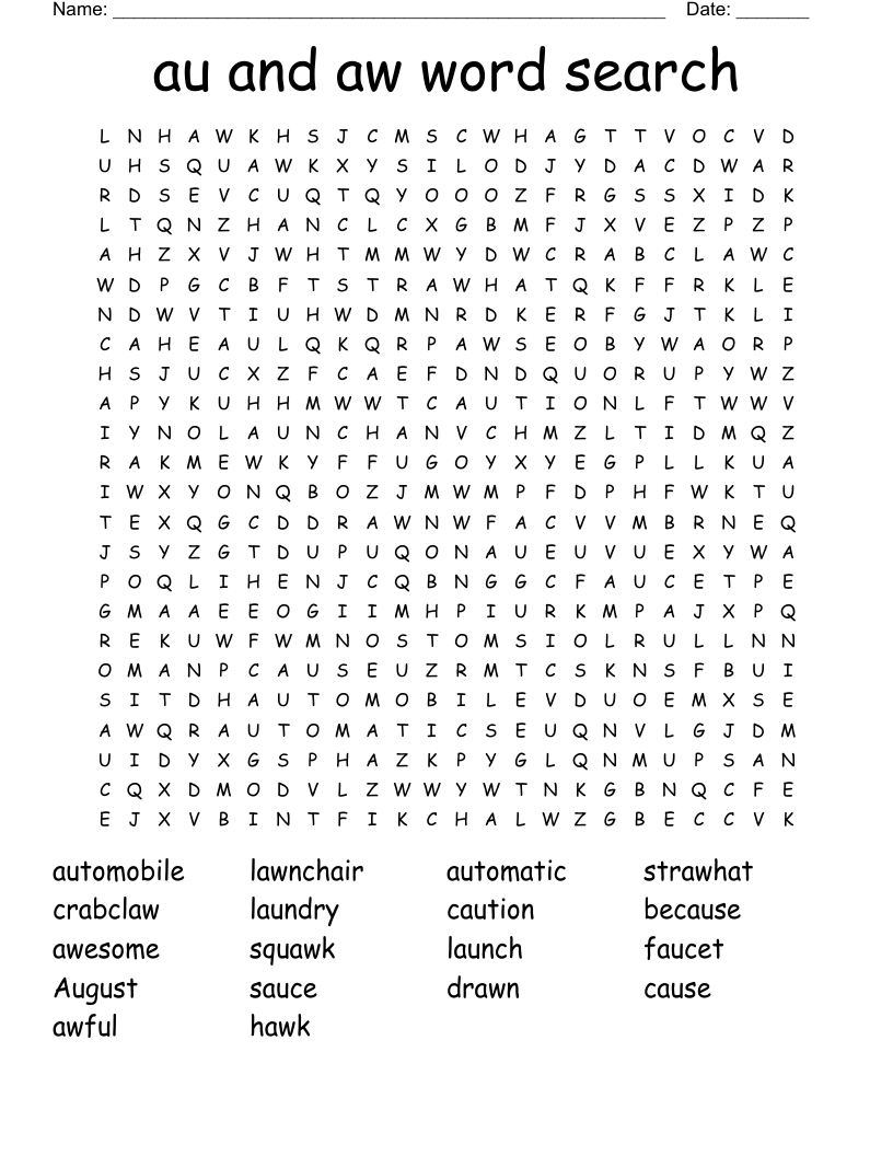 au and aw word search