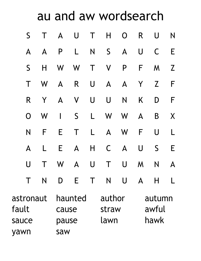 au and aw wordsearch