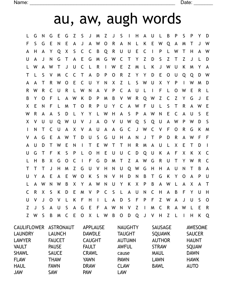au, aw, augh words Word Search