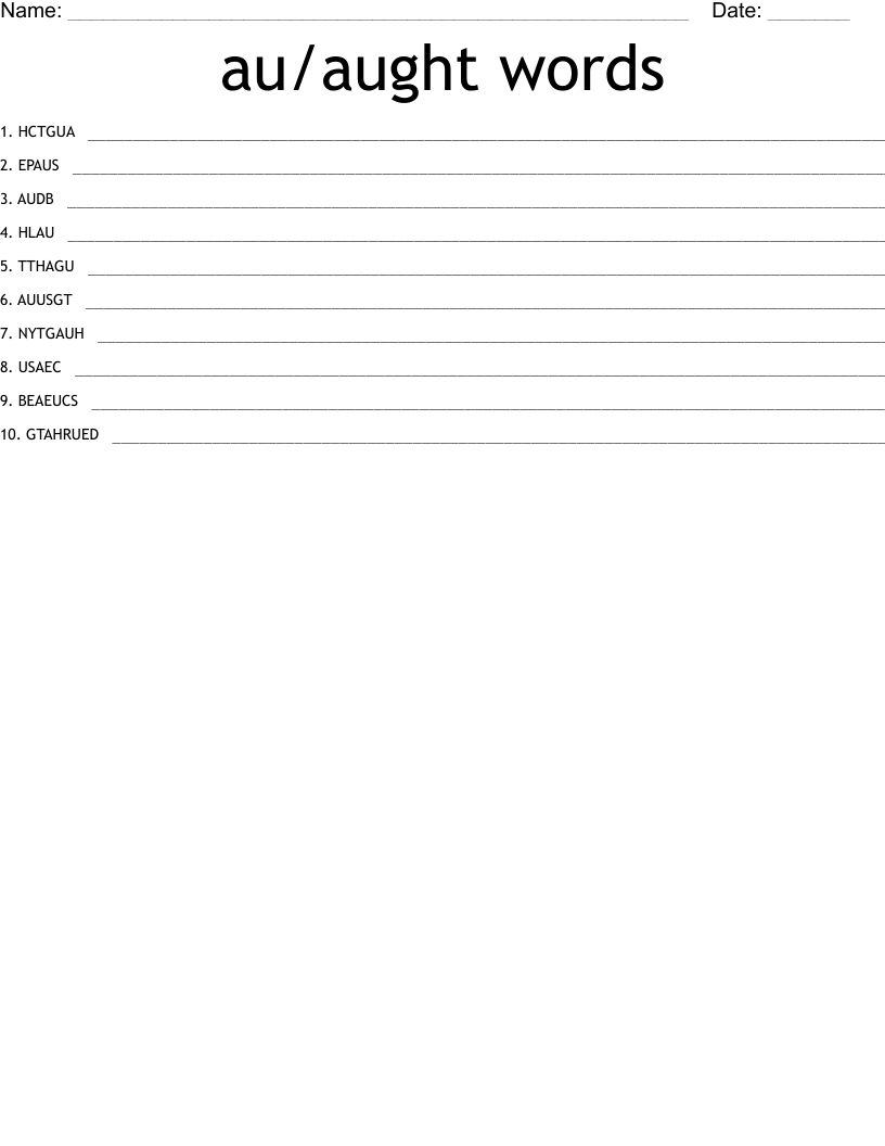 au/aught words Word Scramble