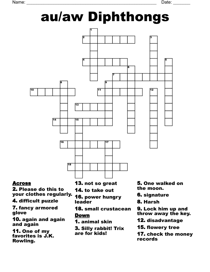 au/aw Diphthongs Crossword