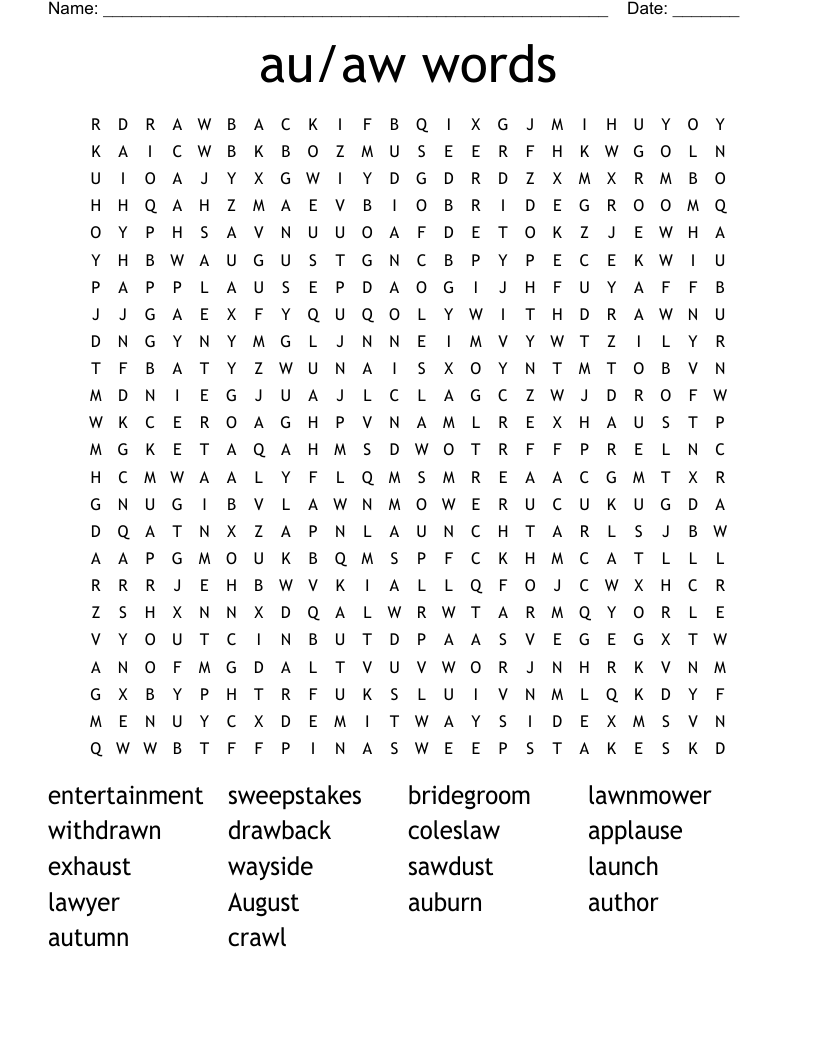au/aw words Word Search