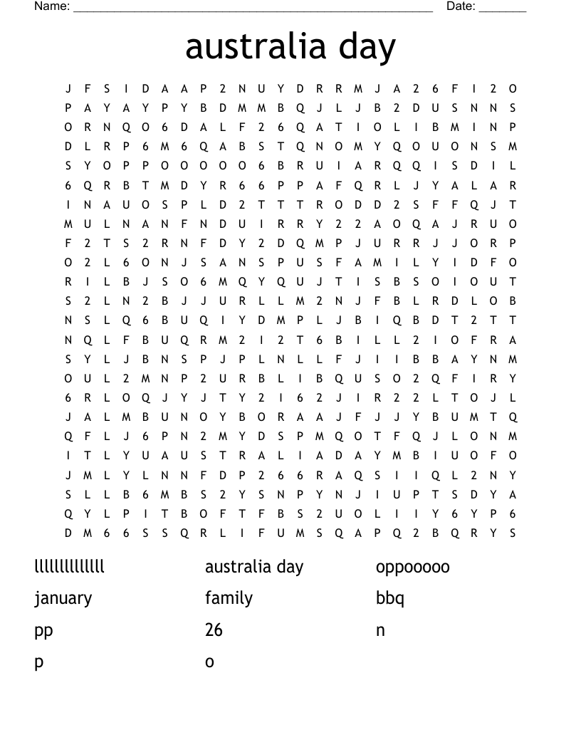 australia day Word Search