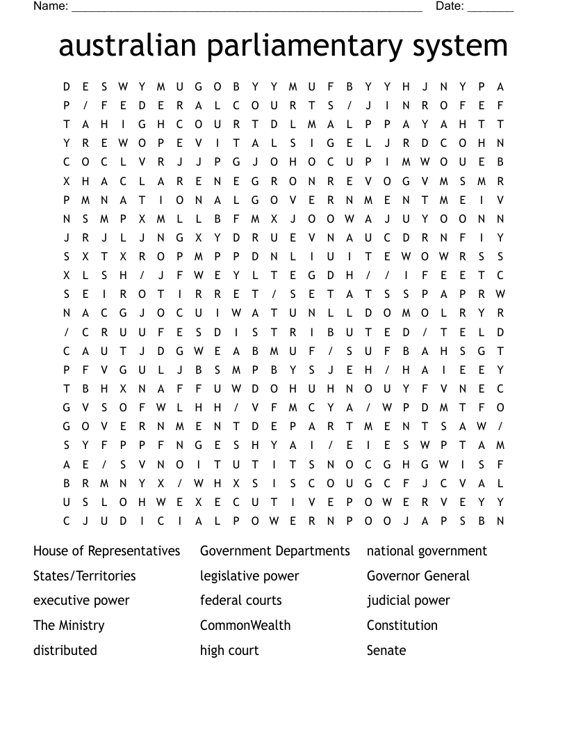 australian parliamentary system Word Search