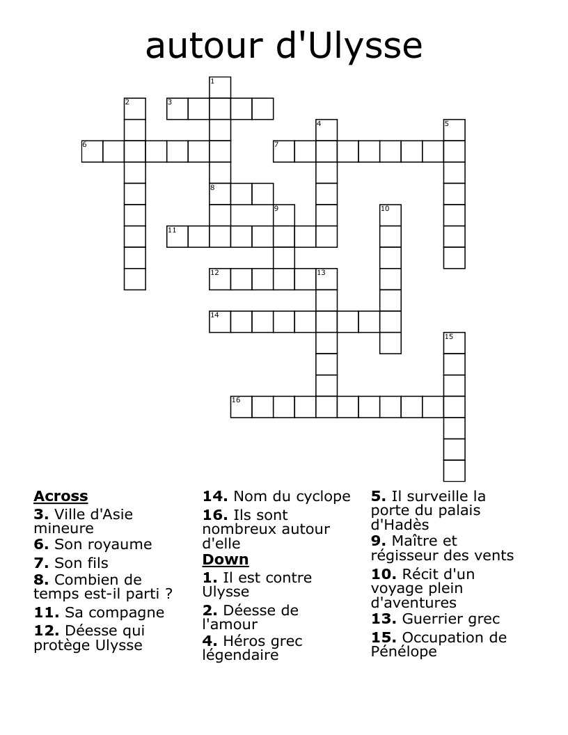 autour d'Ulysse Crossword