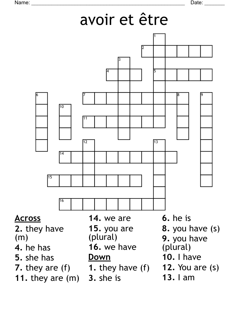 avoir et être Crossword
