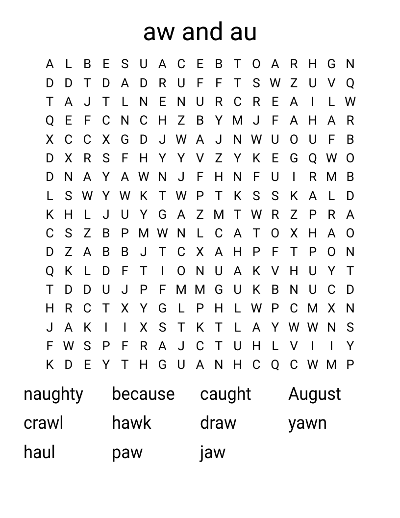 aw and au Word Search