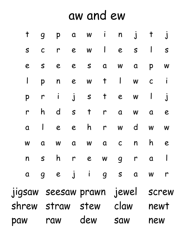 aw and ew Word Search