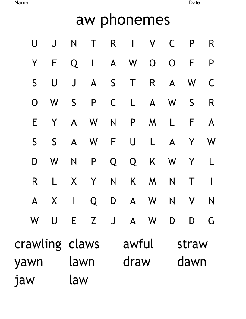 aw phonemes Word Search