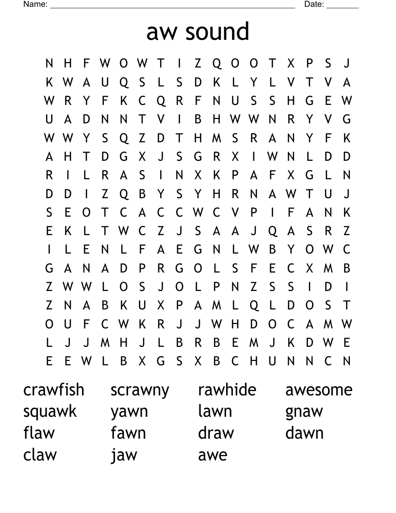 aw sound Word Search