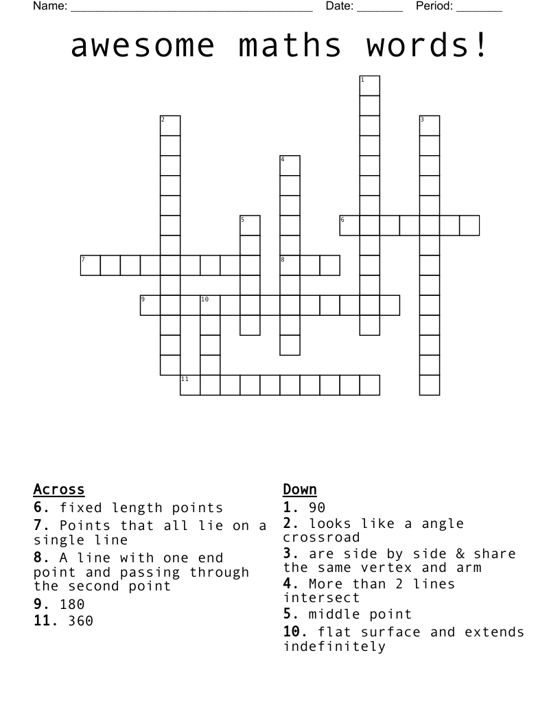 awesome maths words! Crossword