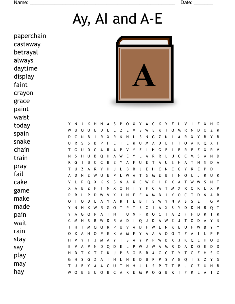 Ay, AI and A-E Word Search
