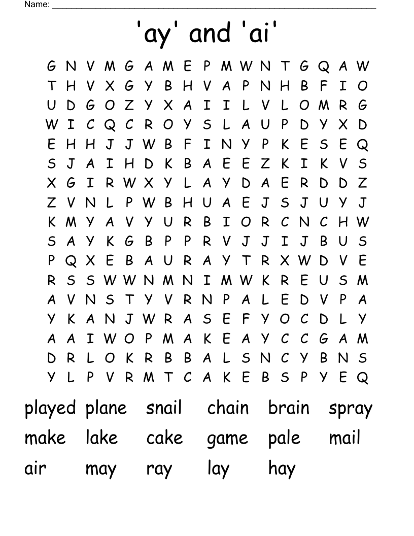 'ay' and 'ai' Word Search