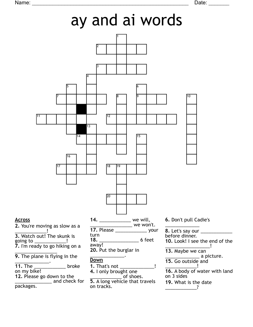 ay and ai words Crossword