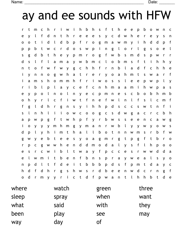 ay and ee sounds with HFW Word Search