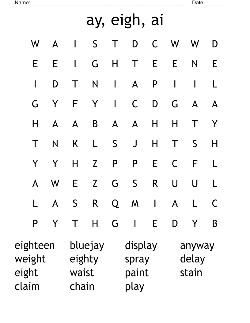 ay, eigh, ai Word Search