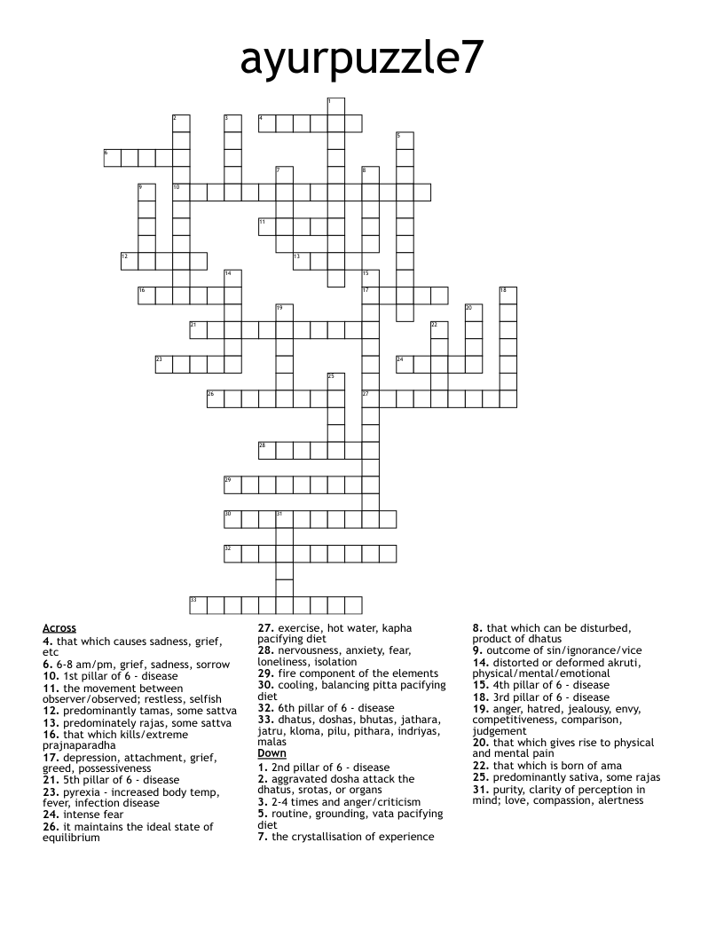 ayurpuzzle7 Crossword