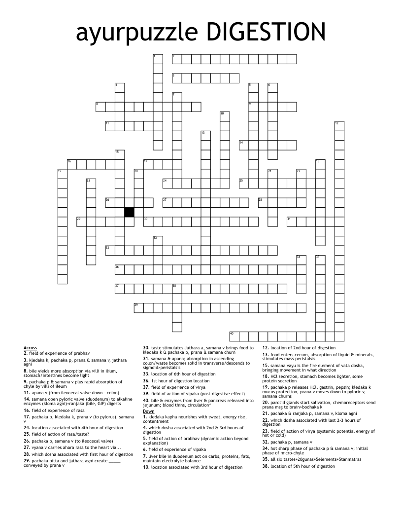 ayurpuzzle DIGESTION Crossword