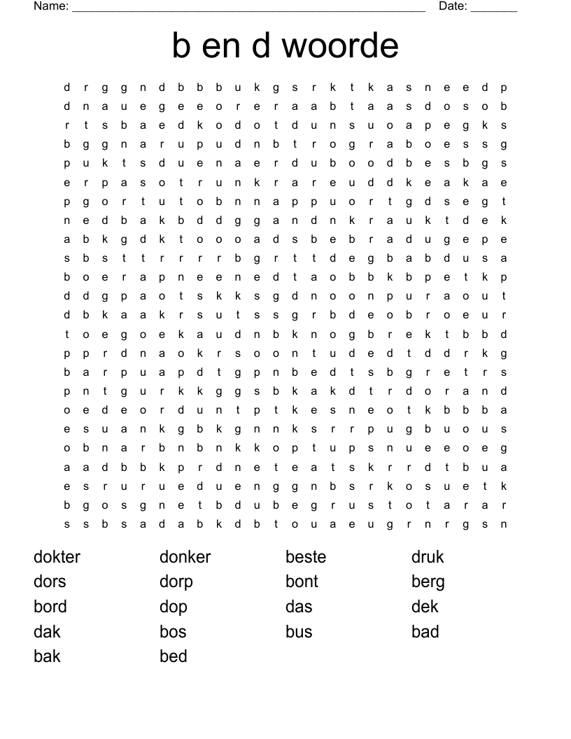 b en d woorde Word Search