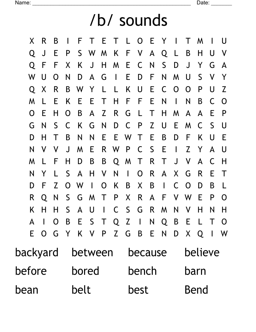 /b/ sounds Word Search