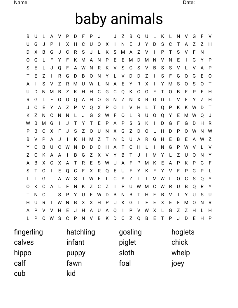 baby animals Word Search