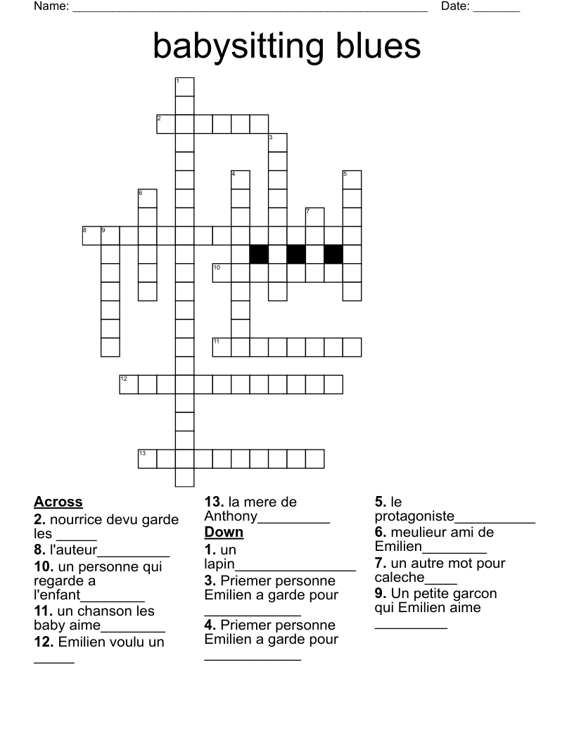 babysitting blues  Crossword