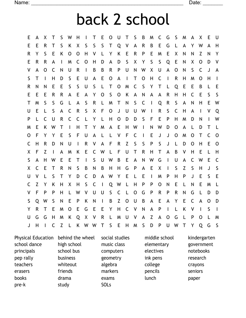 back 2 school Word Search
